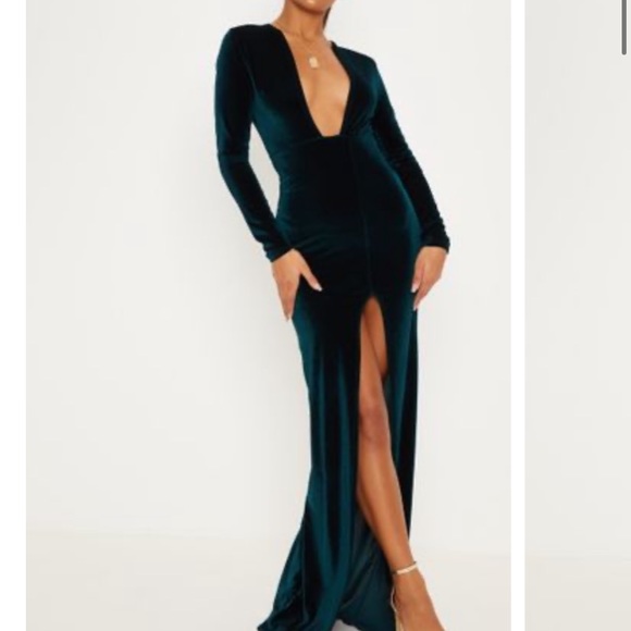 ruffle plunge split leg maxi dress